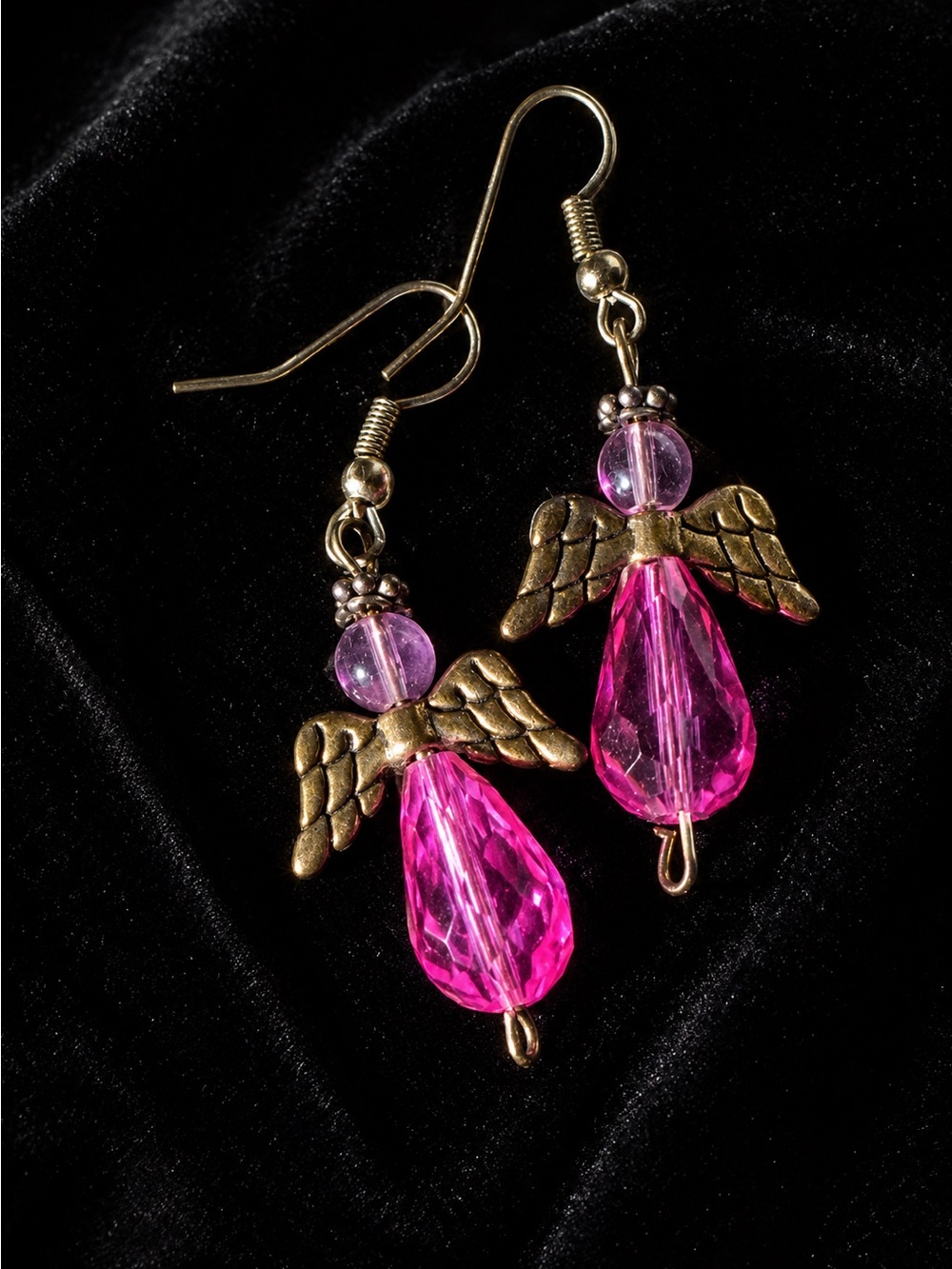 Pink Beaded Angel Earrings